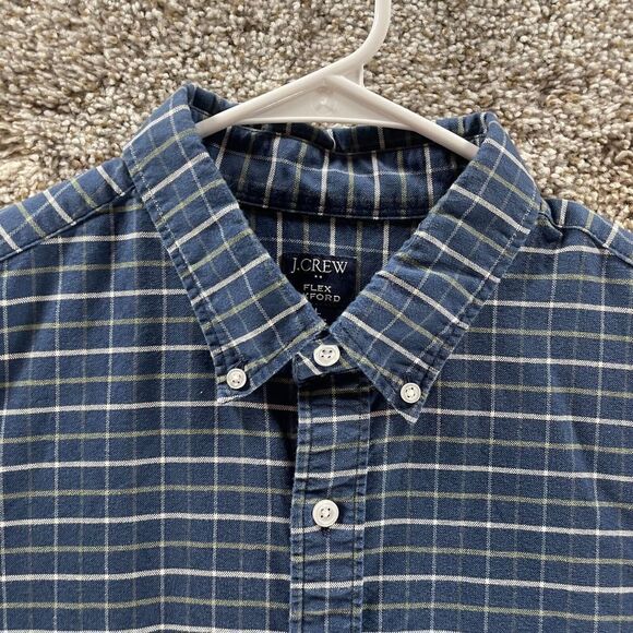 J Crew Shirt Mens Large Blue Plaid Flex Oxford Chambray Button Up Preppy Adult - Picture 2 of 11